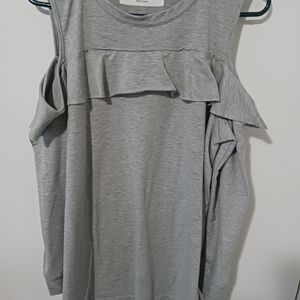 Women's long sleeve open shoulder top, sweatshirt project, size 1x, Gray